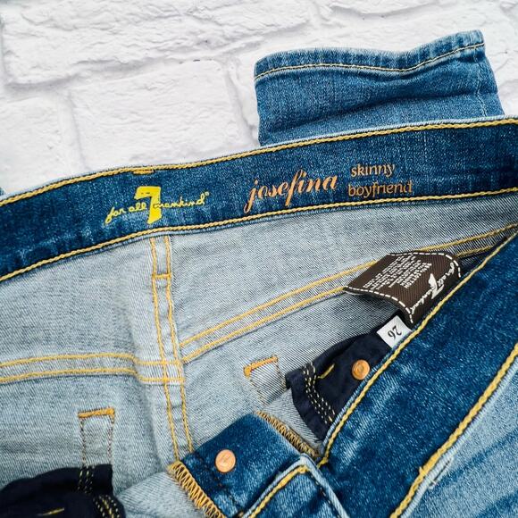 7 FOR ALL MANKIND Women's Button Fly Skinny Boyfriend Jeans 26 Blue Distressed - Picture 3 of 10